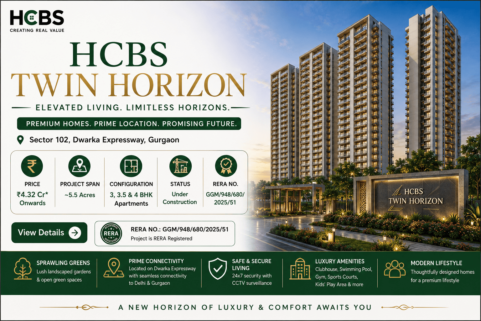 HCBS Twin Horizon - Luxury Flats in Sector 102 Gurugram